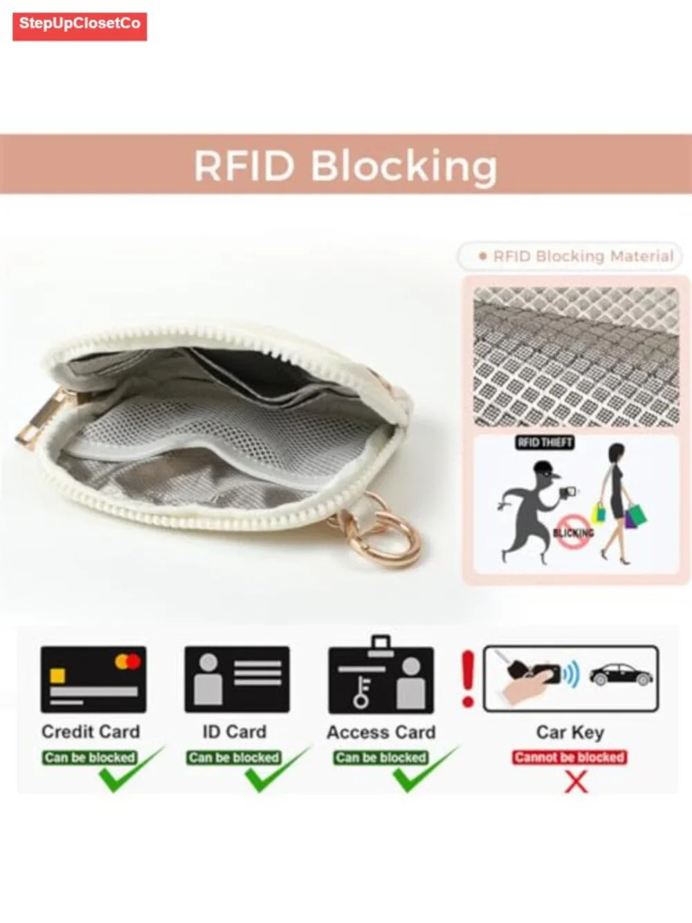 RFID Blocking Wristlet Wallet for Women Detachable Keychain Coin Purse Nylon
